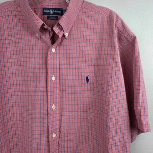 Ralph Lauren Blake Shirt Mens XL Red Blue Pony Cotton Short Sleeve Button Up
